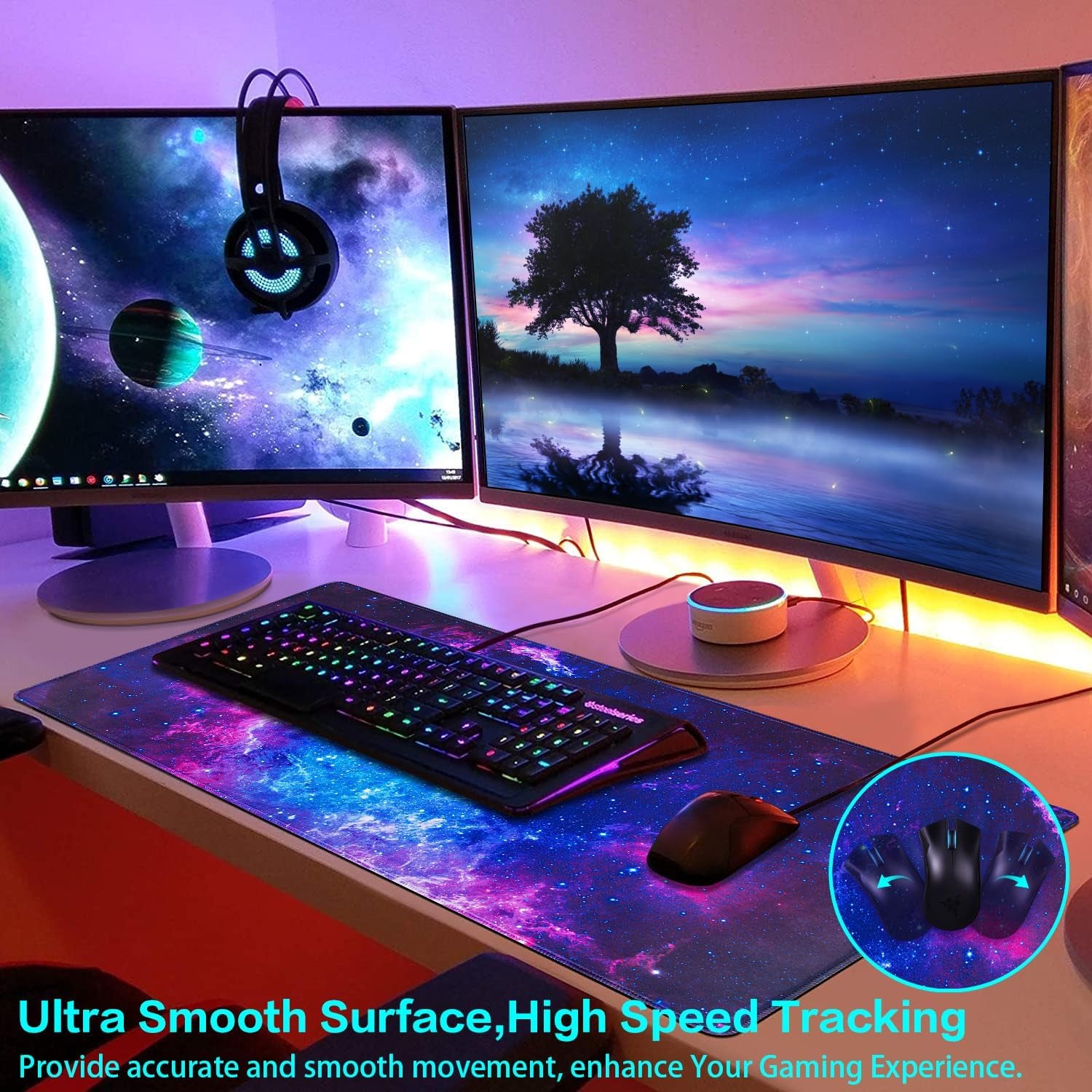 Gaming Mouse Pad, Large Mouse Pad for Desk, 31.5X15.7Inch Mouse Pad for Home Office Gaming Work-Blue Galaxy