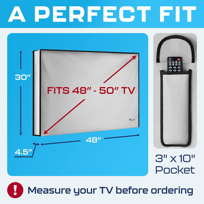 Outdoor TV Cover 48", 49", 50" - Universal Weatherproof Protector for Flat Screen Tvs - Fits Most TV Mounts and Stands - Gray