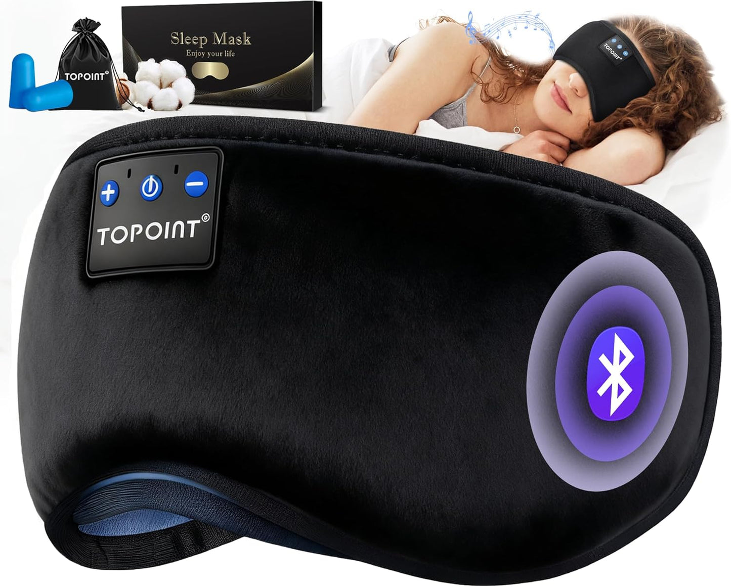 Sleep Mask Headphones Wireless Bluetooth 5.2, Eye Mask for Sleeping Side/Back Sleepers Travel Music Headsets with Microphone Handsfree Men Women Girls Gifts